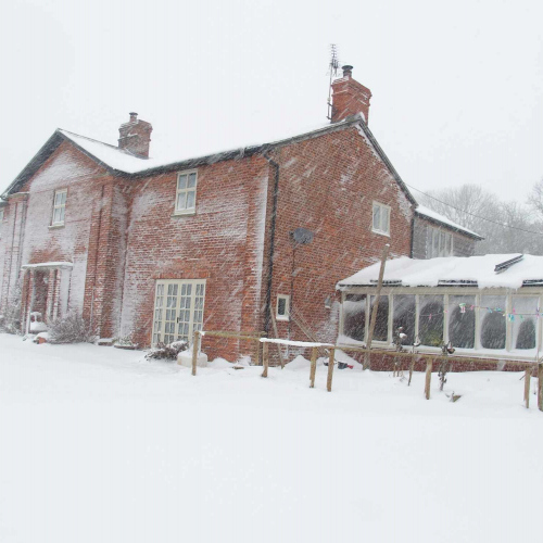 Upper Heath Farm in the wintery snow, Self Catering house in Shropshire England