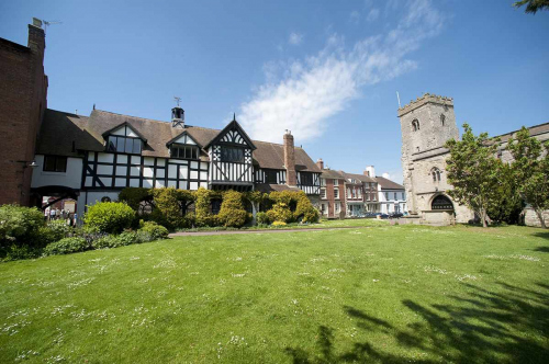 Town Hall and Church in Much Wenlock Shropshire UK